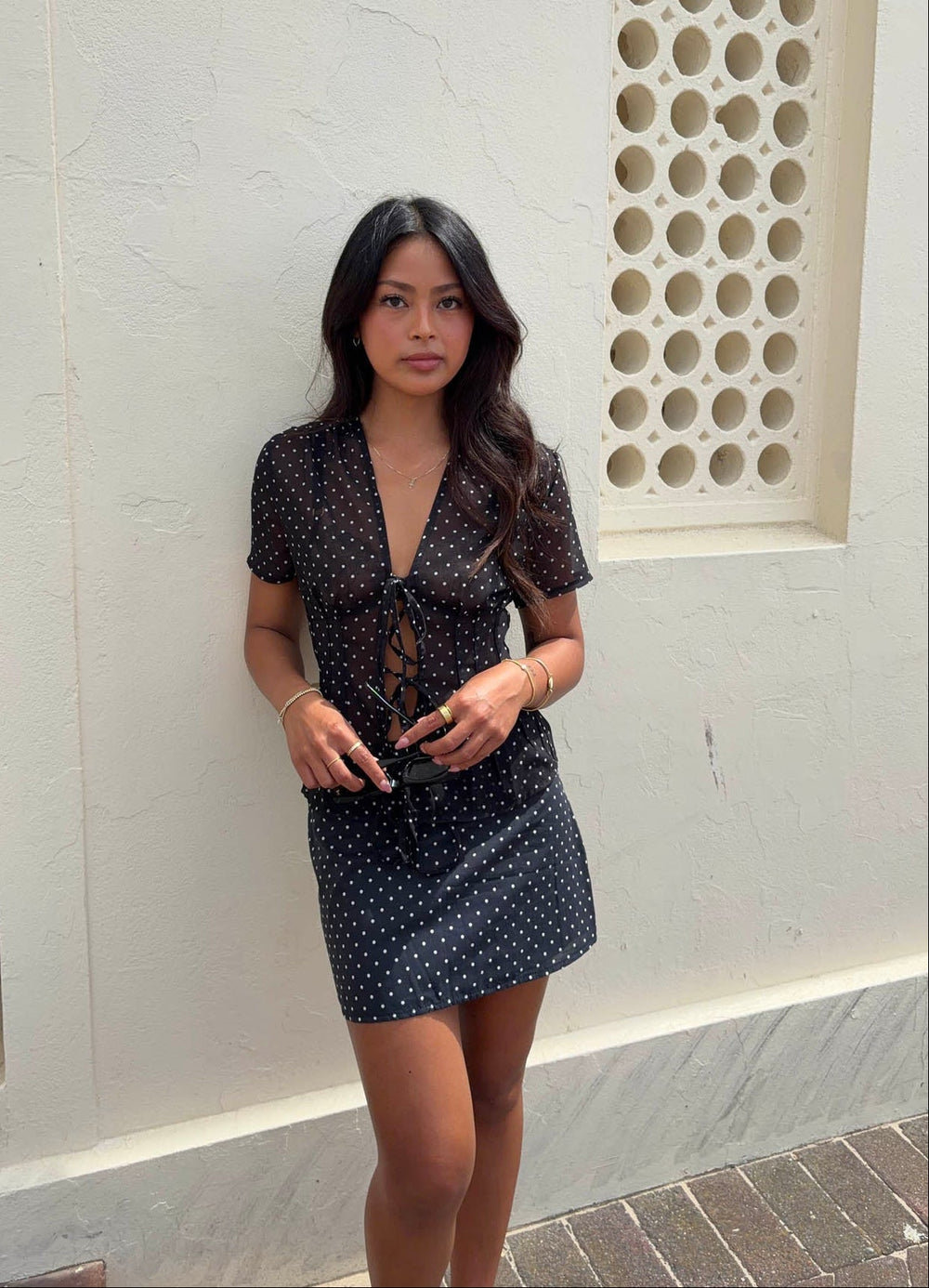 Sullivan mini skirt with polka dots - Black/white