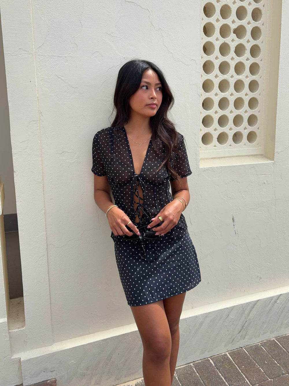 Sullivan mini skirt with polka dots - Black/white