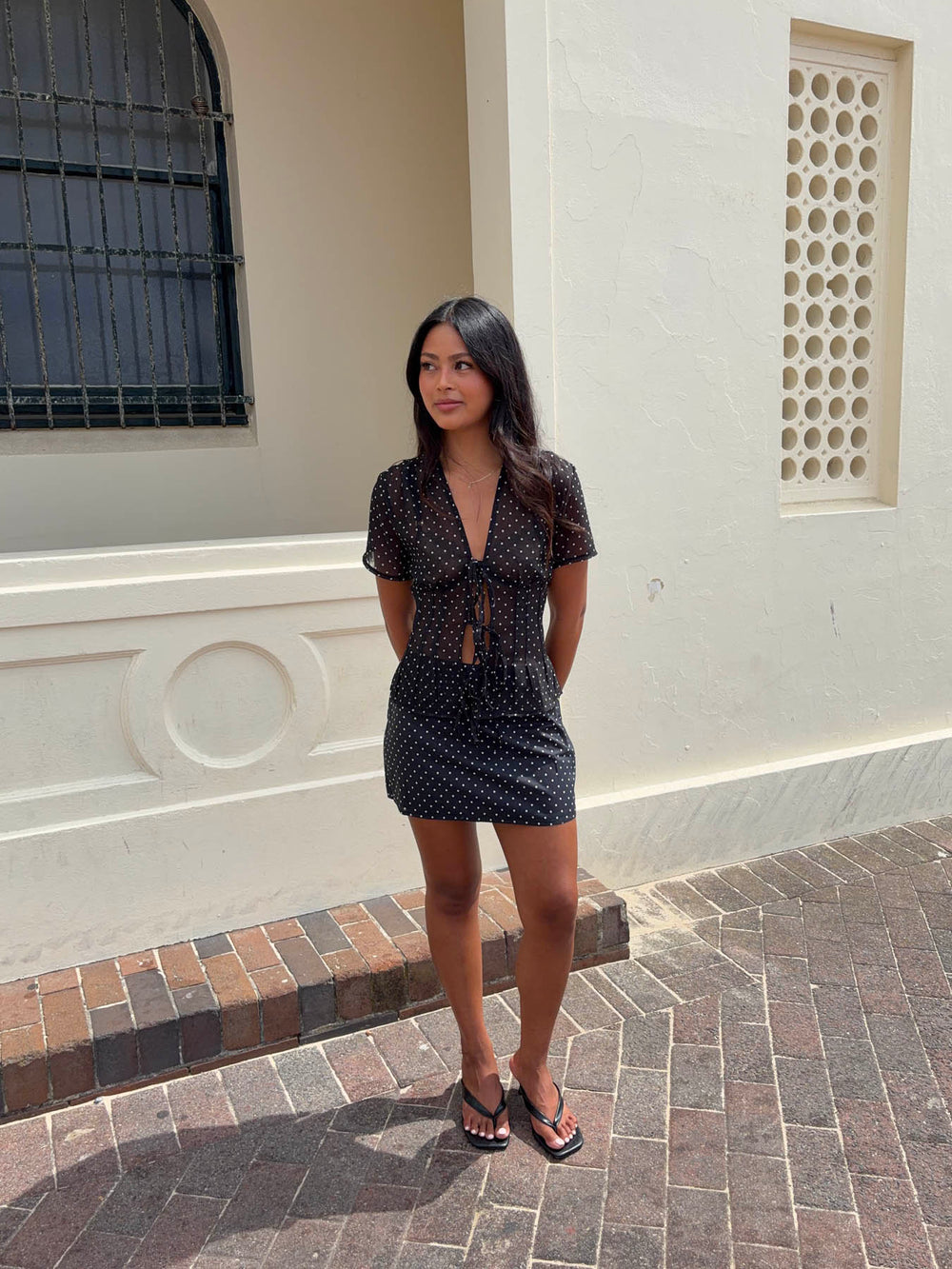 Silivia mesh t-shirt with polka dots – Black/white