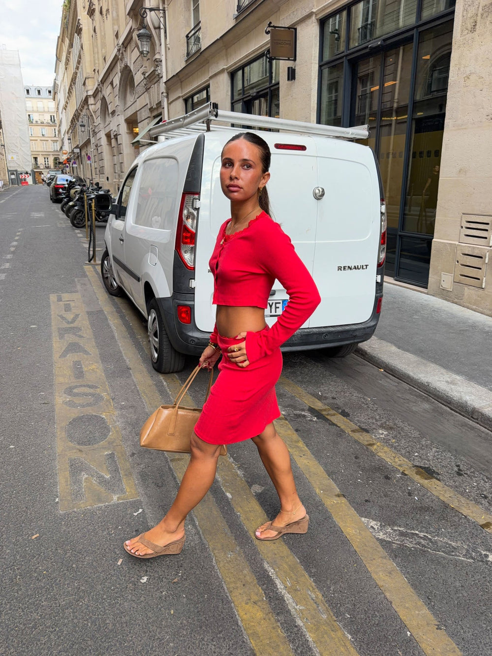 Shay midi skirt in pointelle - Red