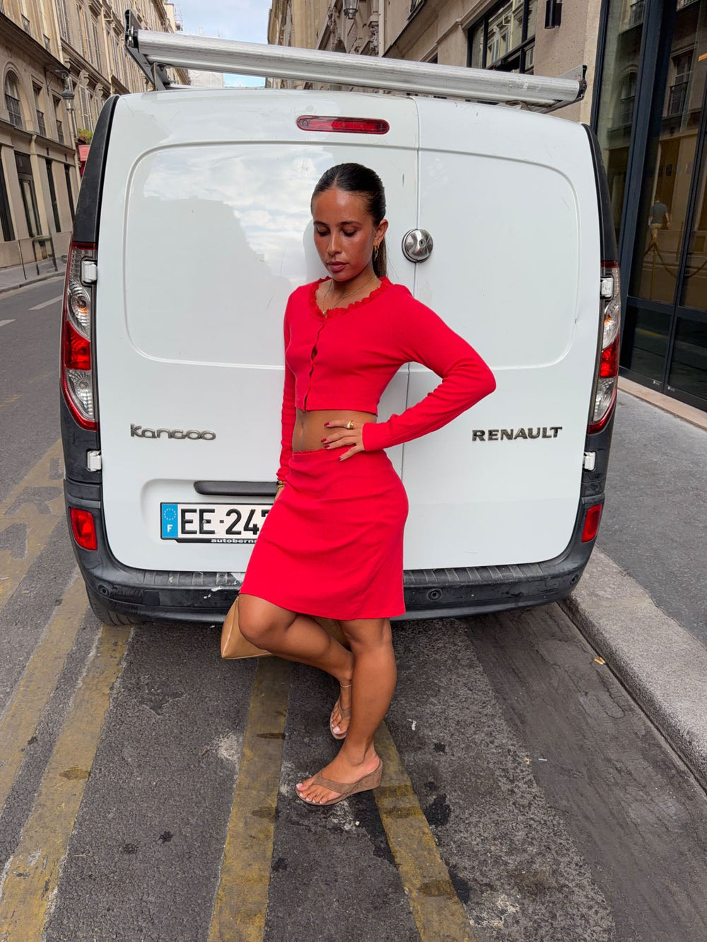 Shay midi skirt in pointelle - Red