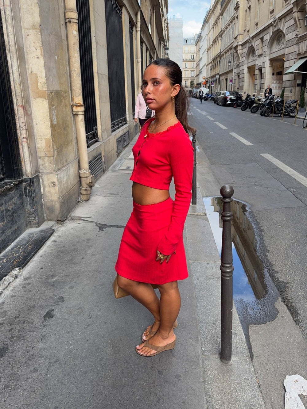 Shay midi skirt in pointelle - Red