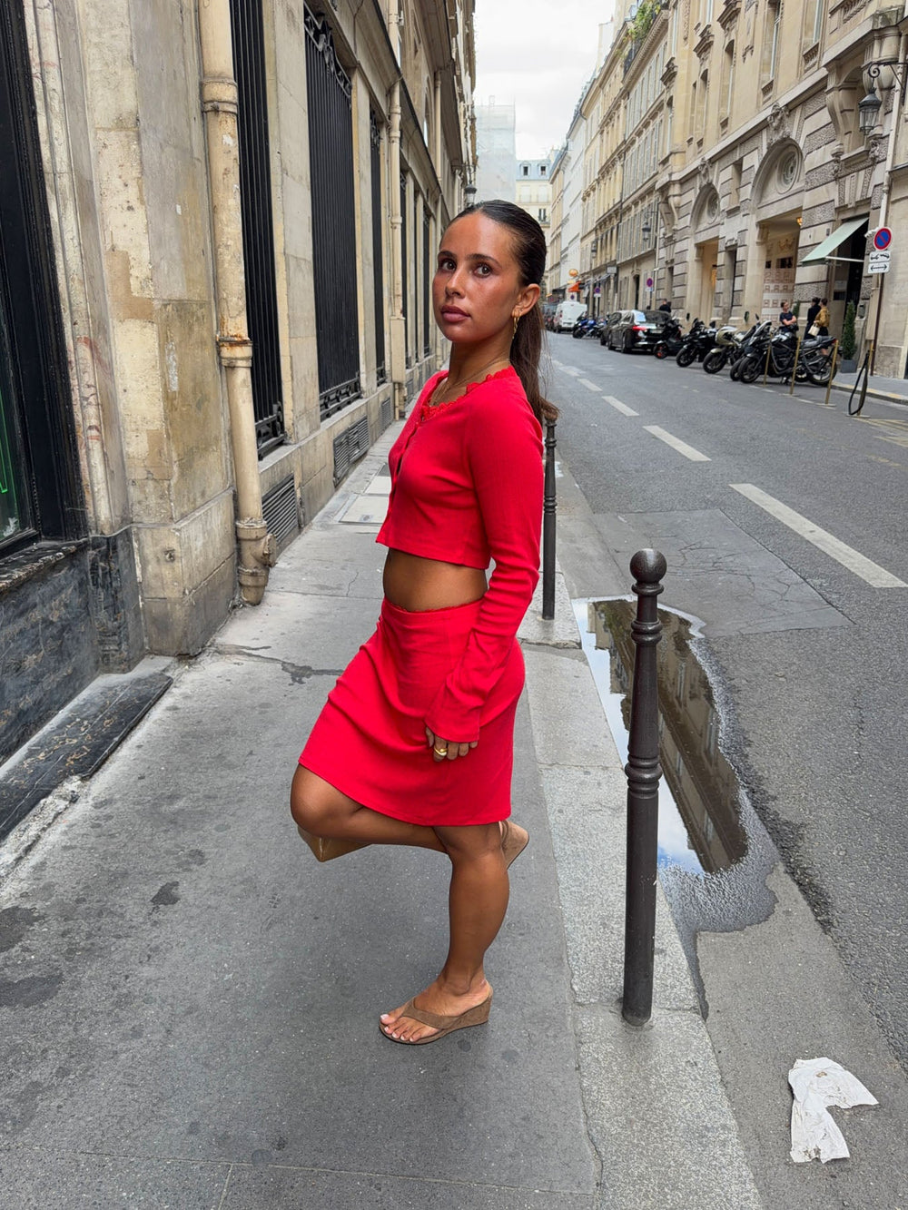 Shay midi skirt in pointelle - Red