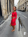 Shay midi skirt in pointelle - Red