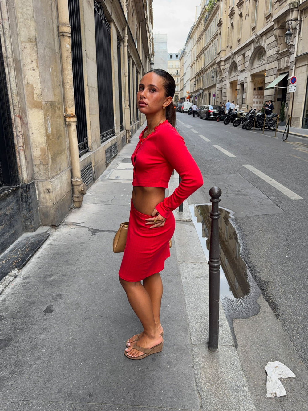 Shay midi skirt in pointelle - Red