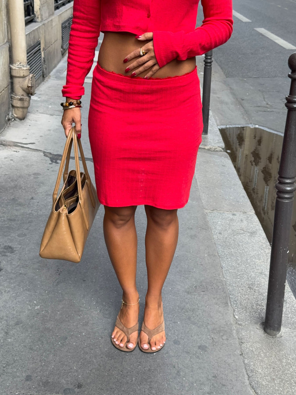 Shay midi skirt in pointelle - Red