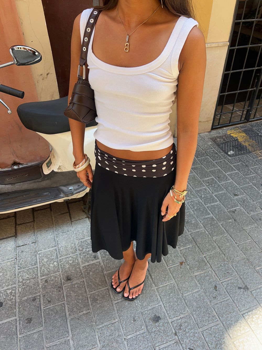 Simone midi skirt with polka dots - Black/white