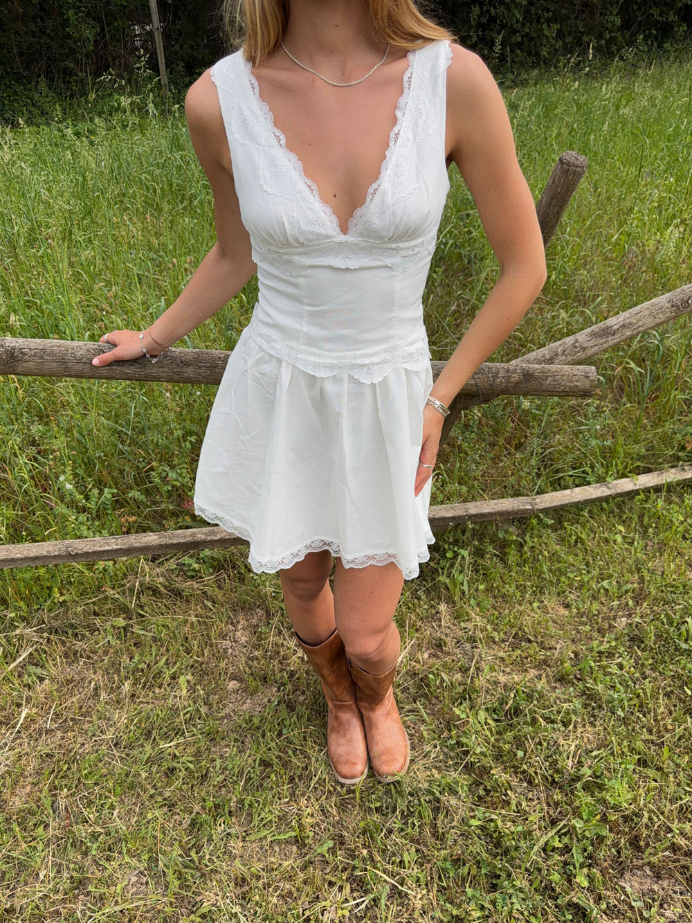 Linoa mini dress with lace - White