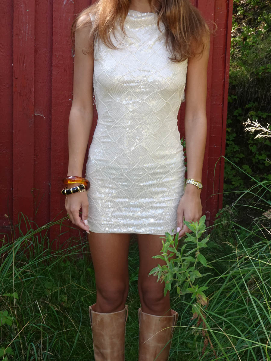 Kasy mini dress with sequins – Beige