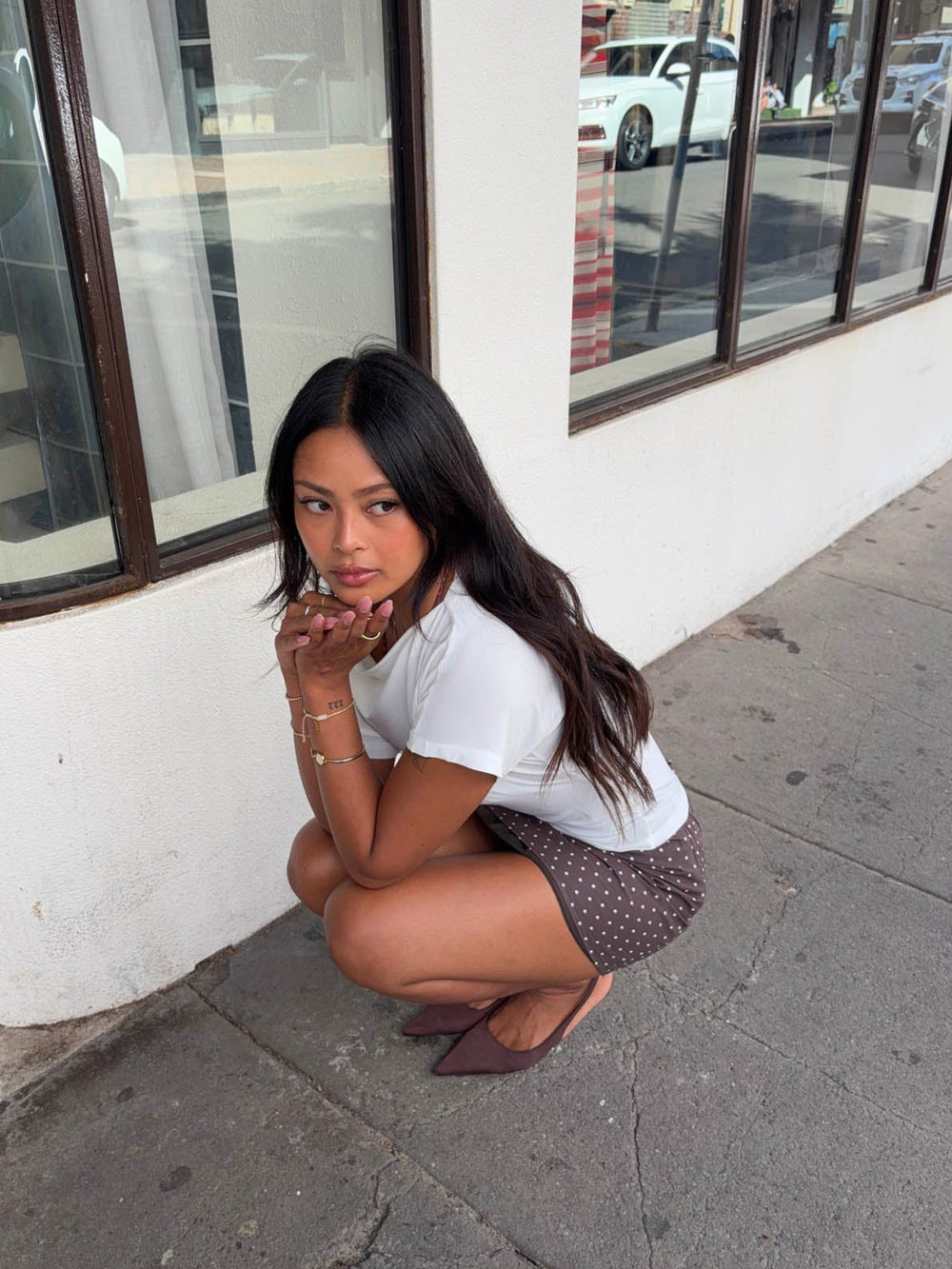 Sullivan mini skirt with polka dots - Brown/white