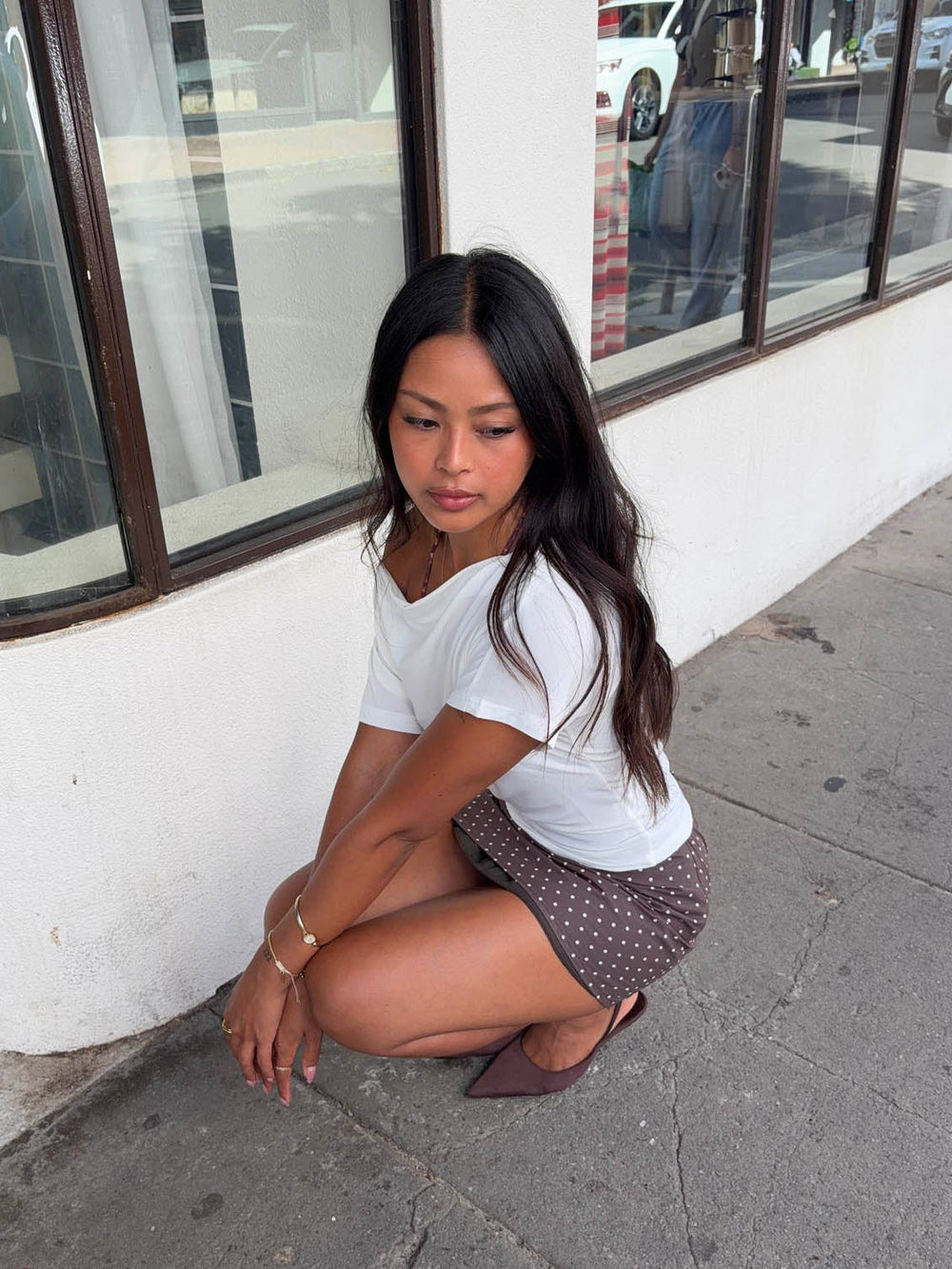 Sullivan mini skirt with polka dots - Brown/white