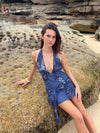 Pau halterneck dress with flowers - Navy