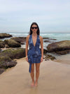 Pau halterneck dress with flowers - Navy