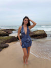 Pau halterneck dress with flowers - Navy