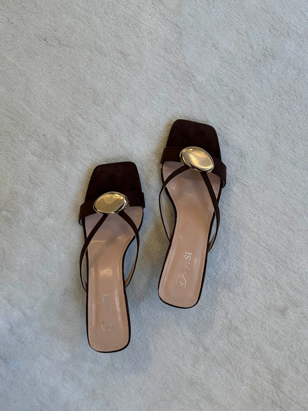 Annaline mules with gold detail - Brown/gold
