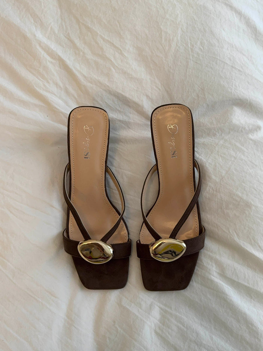 Annaline mules with gold detail - Brown/gold – Designbysi.se