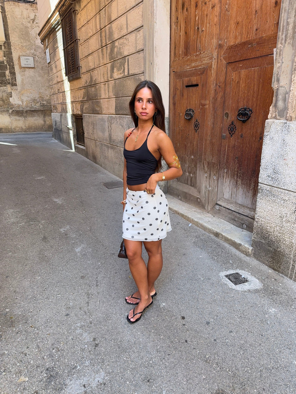 Fie skirt in mesh with polka dots - White/black