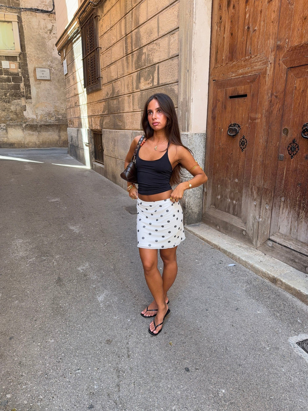 Fie skirt in mesh with polka dots - White/black