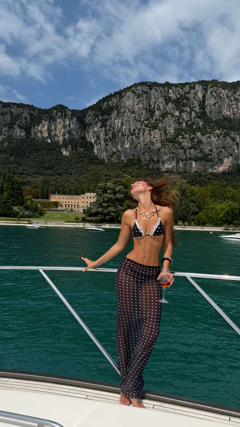 Morana skirt in mesh with polka dots - Black/white