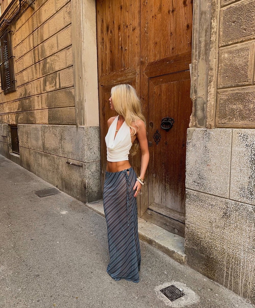 Azelma mesh skirt with stripes – Blue/brown/beige