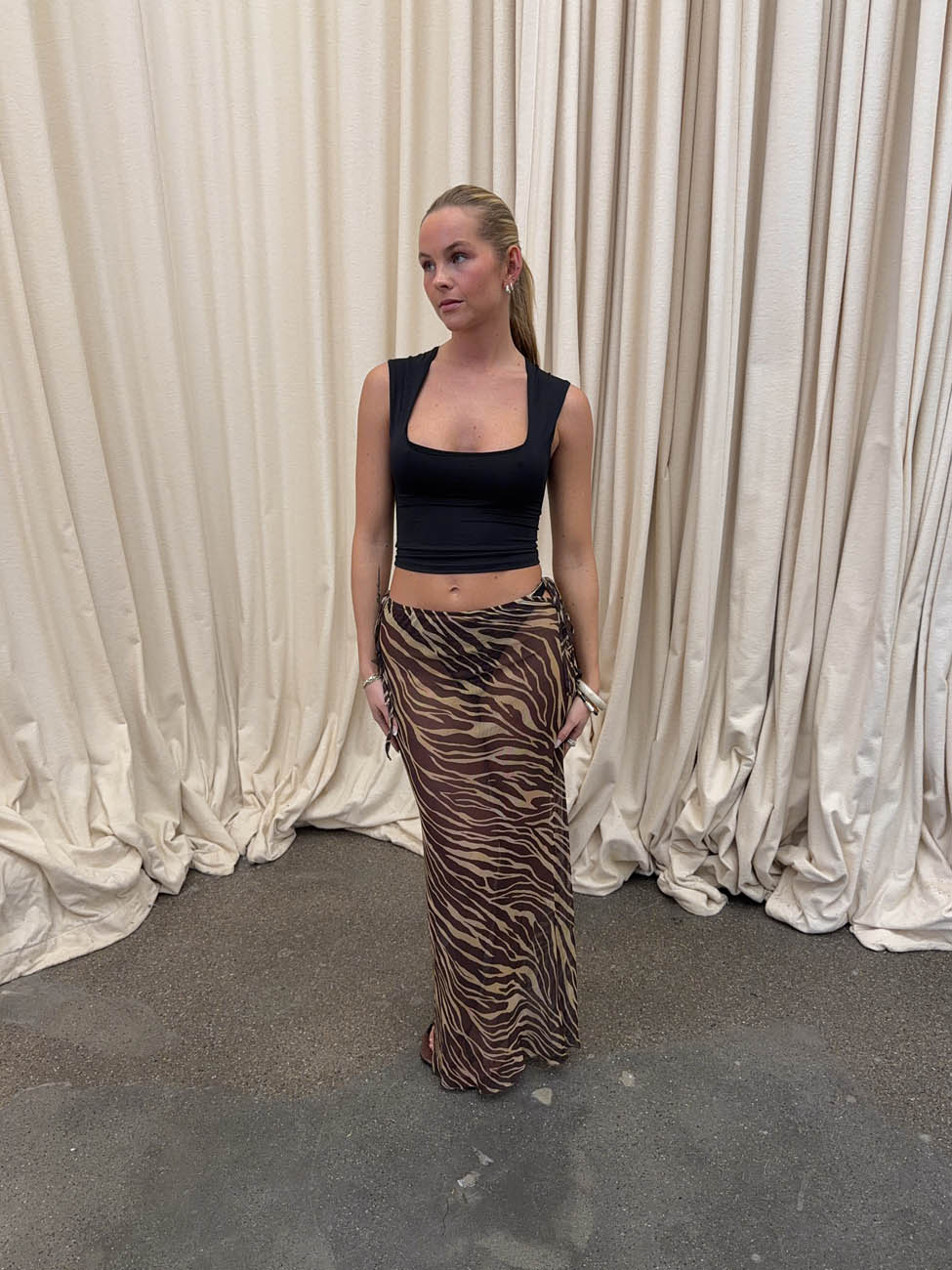 Azelma skirt i mesh with zebra print - Brown/beige