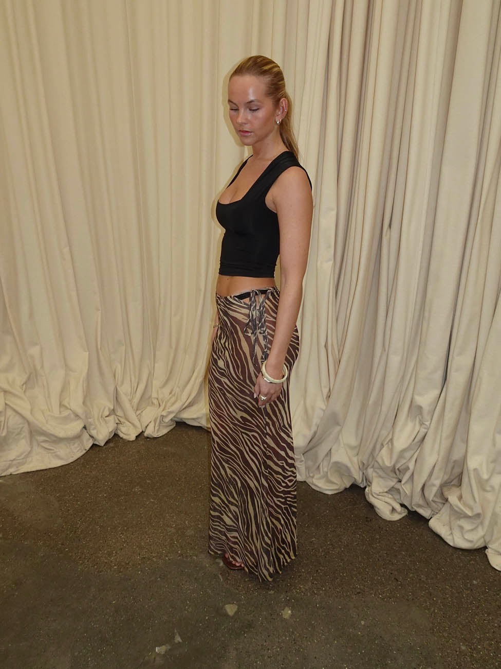 Azelma skirt i mesh with zebra print - Brown/beige