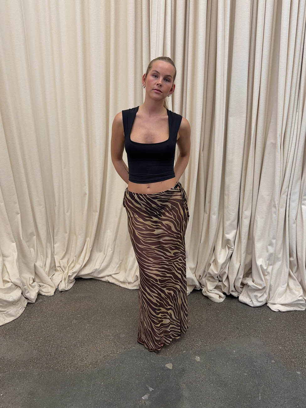 Azelma skirt i mesh with zebra print - Brown/beige