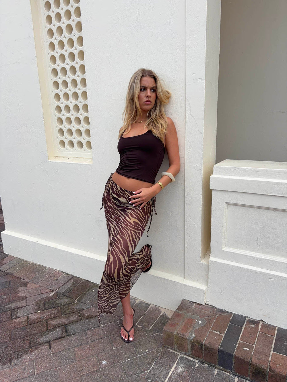 Azelma skirt i mesh with zebra print - Brown/beige