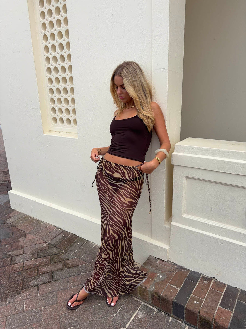 Azelma skirt in mesh with zebra print - Brown/beige