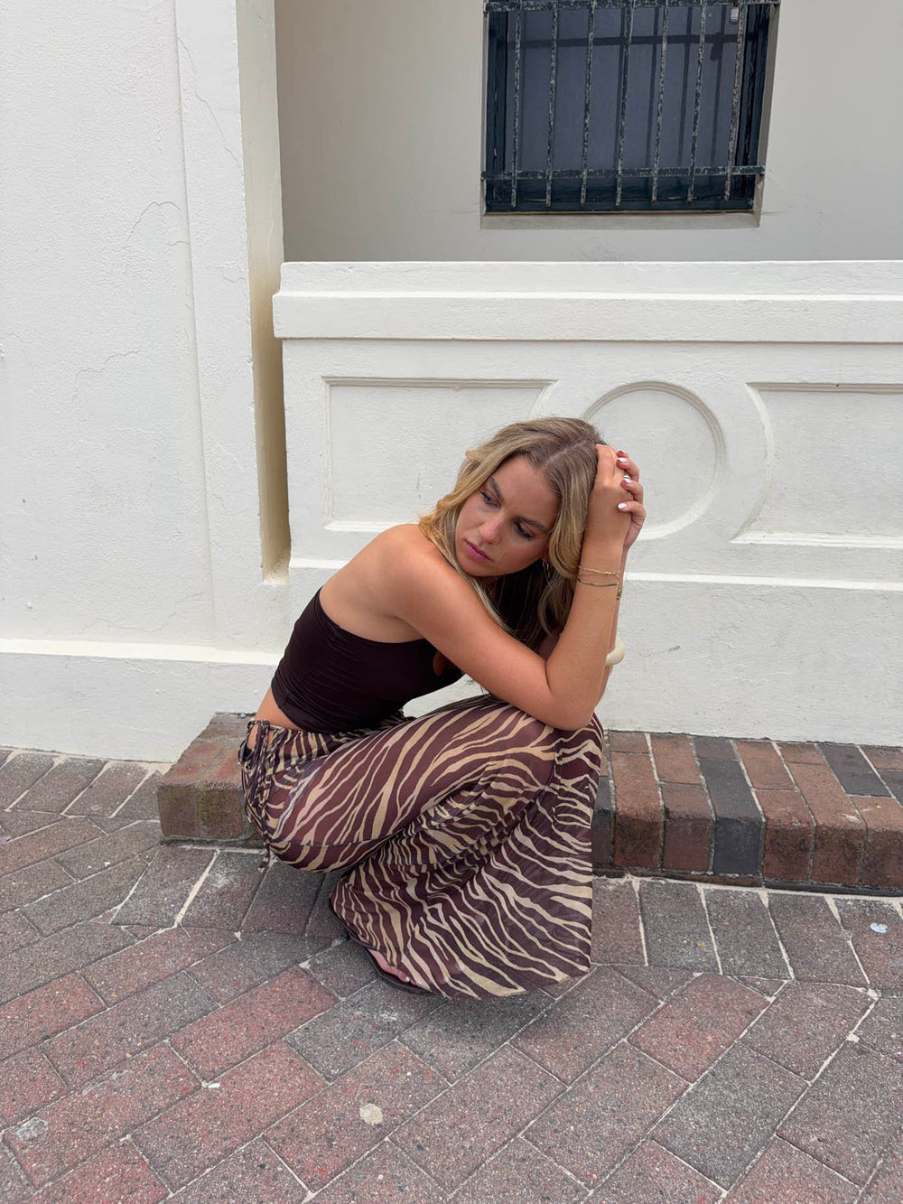 Azelma skirt i mesh with zebra print - Brown/beige