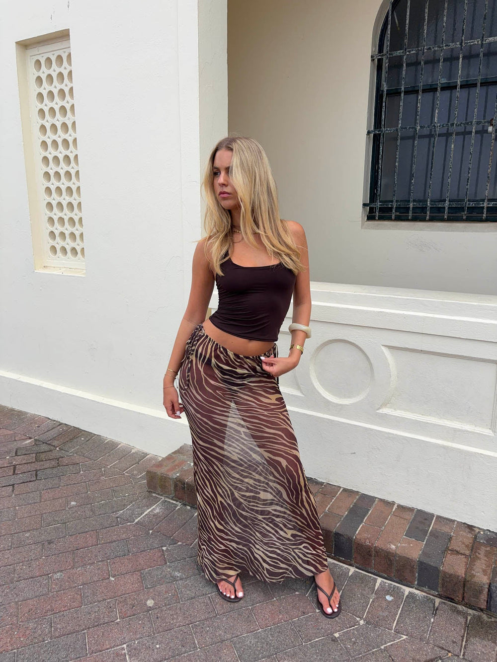 Azelma skirt in mesh with zebra print - Brown/beige