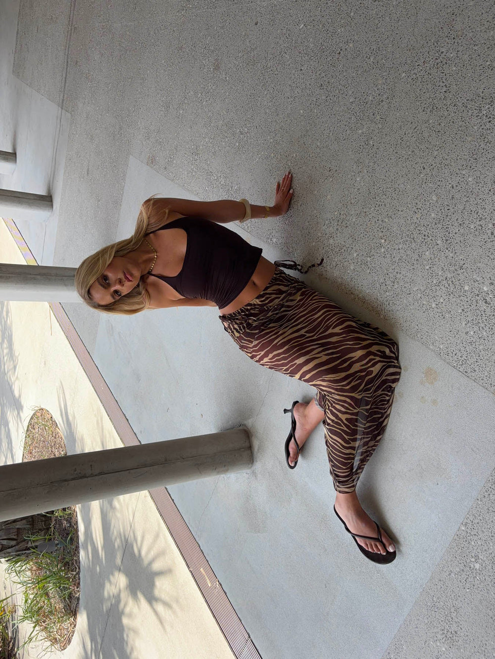 Azelma skirt i mesh with zebra print - Brown/beige