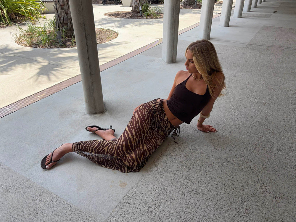 Azelma skirt in mesh with zebra print - Brown/beige