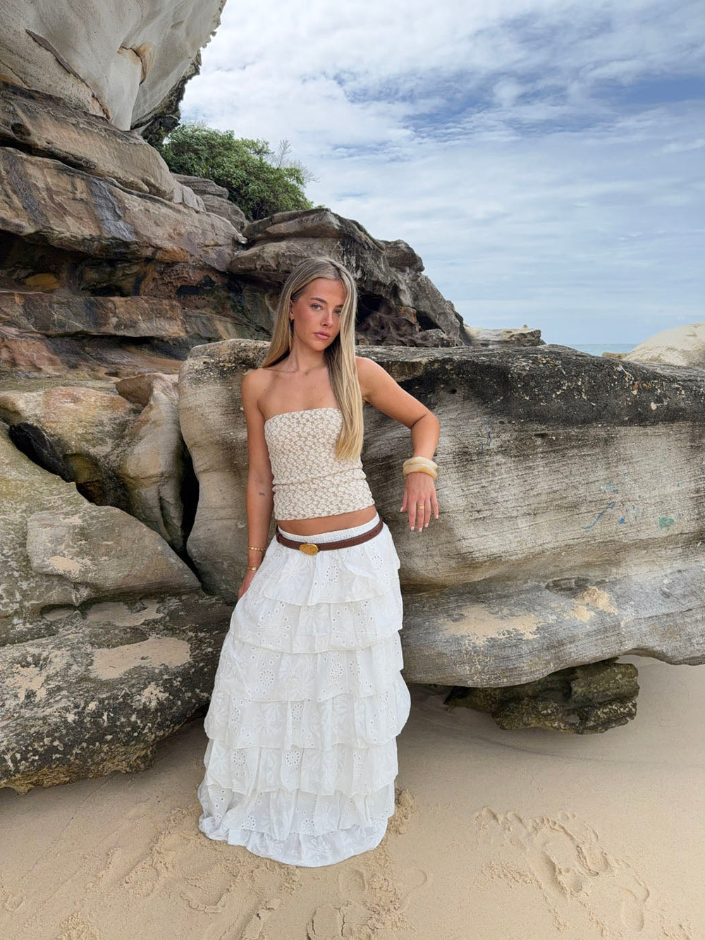 Tunika skirt with ruffles – White