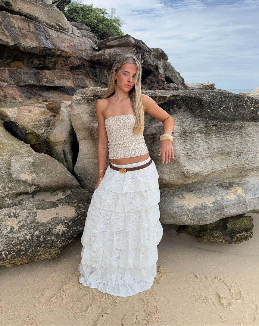 Tunika skirt with ruffles – White