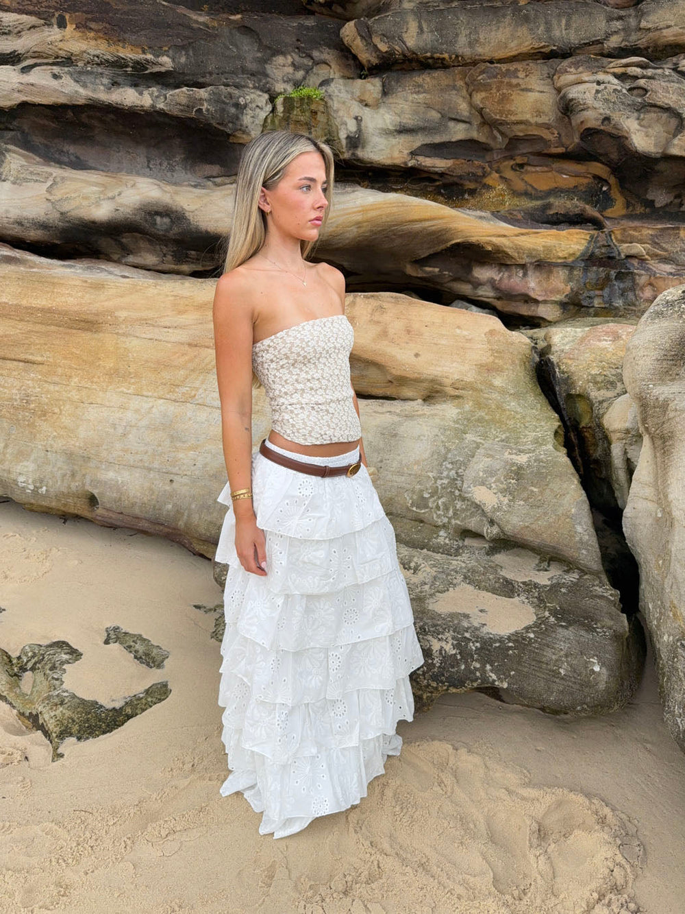 Tunika skirt with ruffles – White