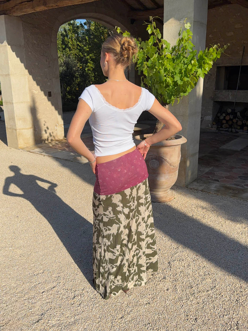 Florina skirt with pattern and pleats – Khaki/White/Purple