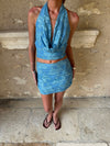 Aladinea skirt with sequin flowers - BLue