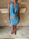 Aladinea skirt with sequin flowers - BLue