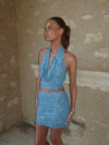 Aladinea skirt with sequin flowers - BLue