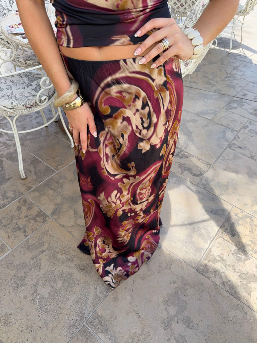 Latilde skirt with print – Black/Beige/Purple