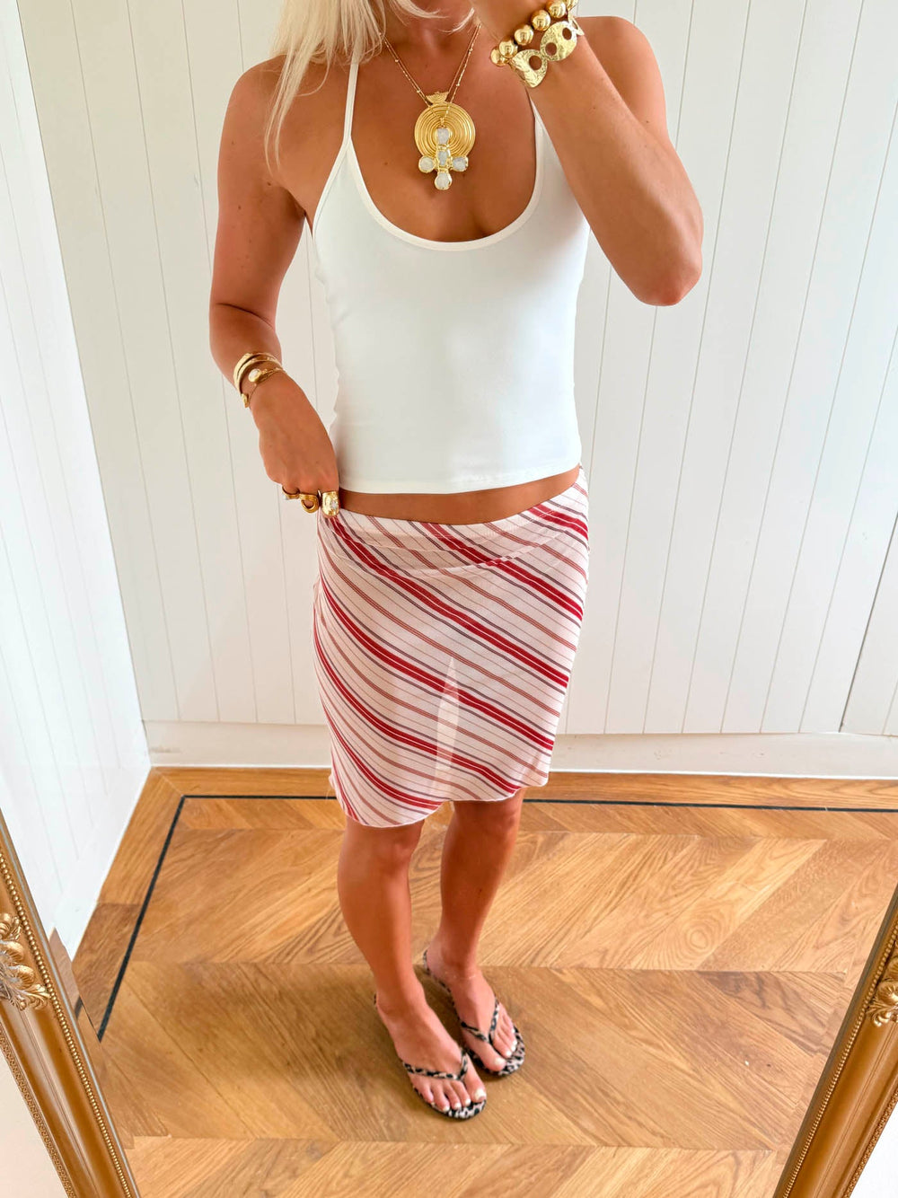 Scandivv skirt with stripes - Beige/red