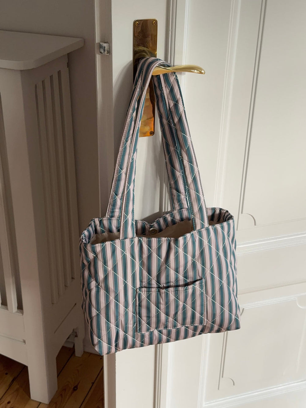 Honey tote bag with stripes - Beige/green