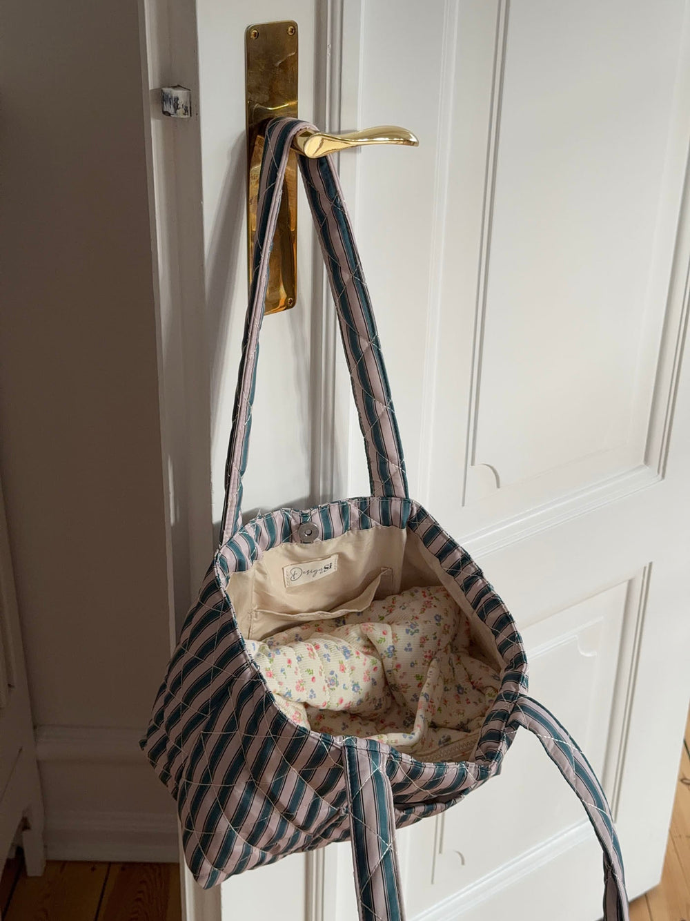 Honey tote bag with stripes - Beige/green
