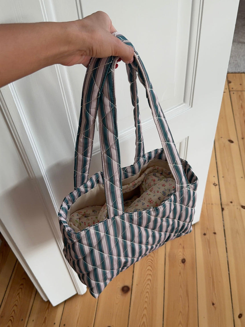 Honey tote bag with stripes - Beige/green