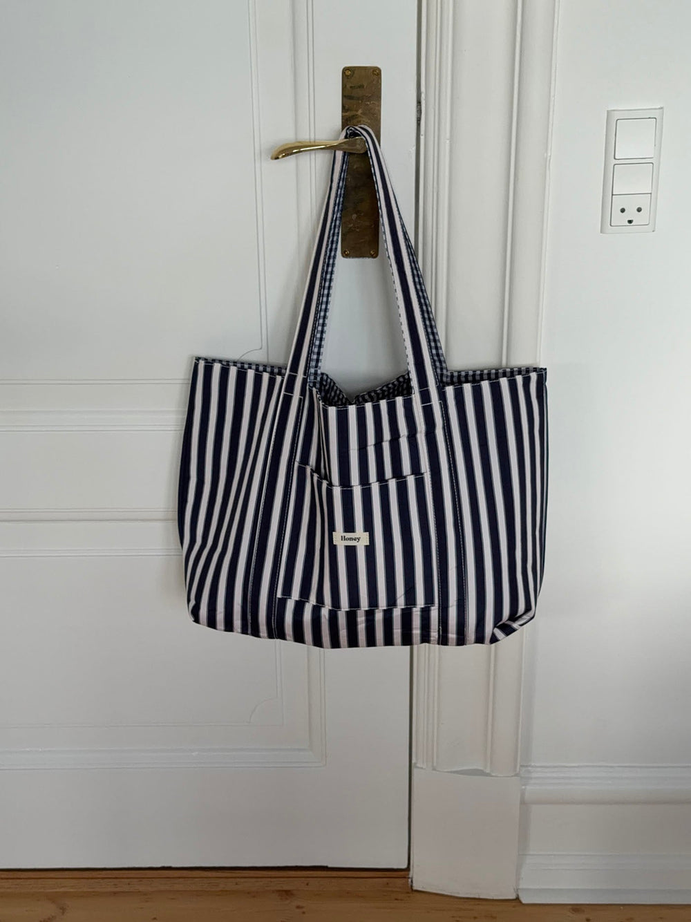 Honey tote bag with stripes - Navy/white