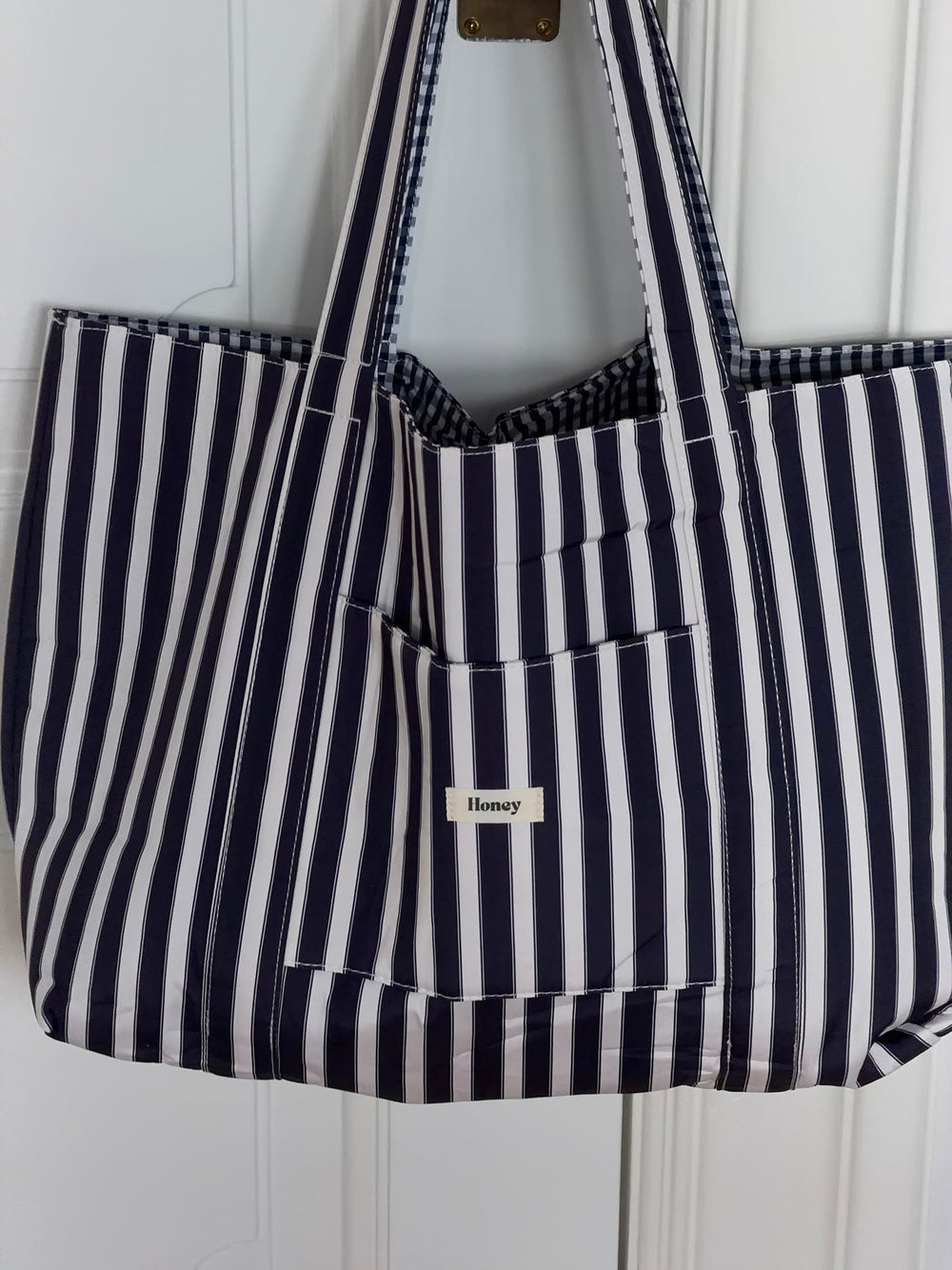 Honey tote bag with stripes - Navy/white