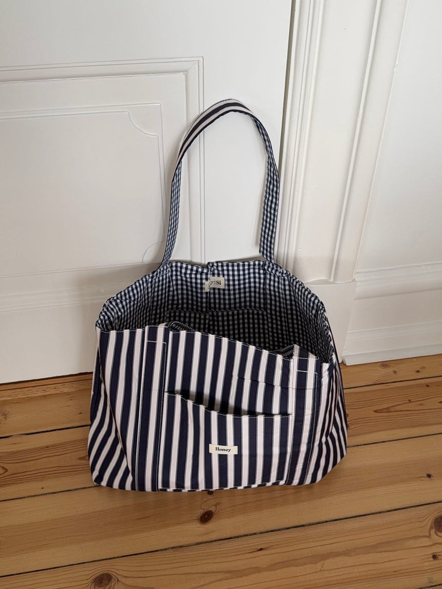 Honey tote bag with stripes - Navy/white
