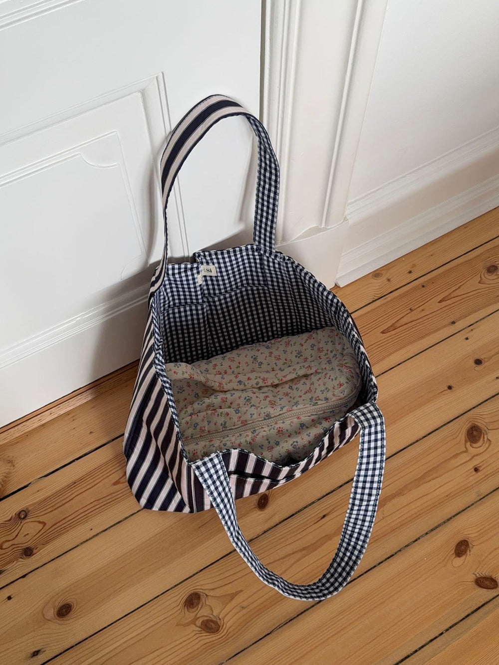 Honey tote bag with stripes - Navy/white