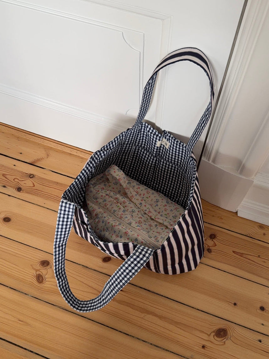 Honey tote bag with stripes - Navy/white